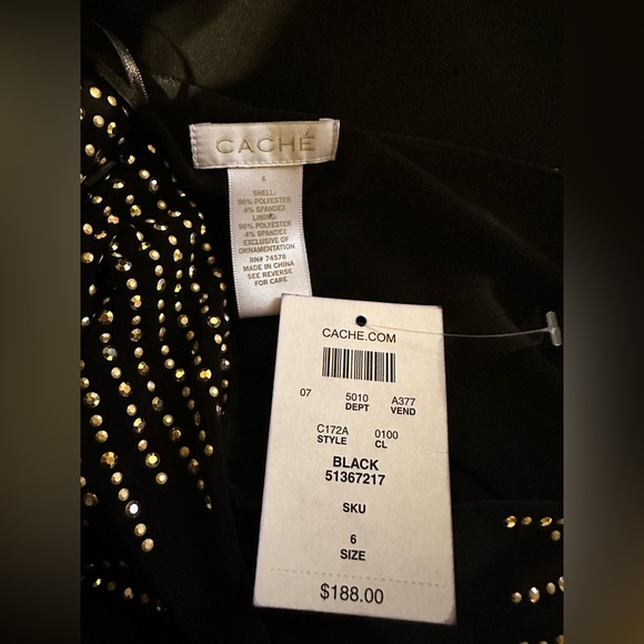 Cache Black One-Shoulder Size 6 Asymmetrical Pattern Rhinestone Embellishments - Picture 12 of 14